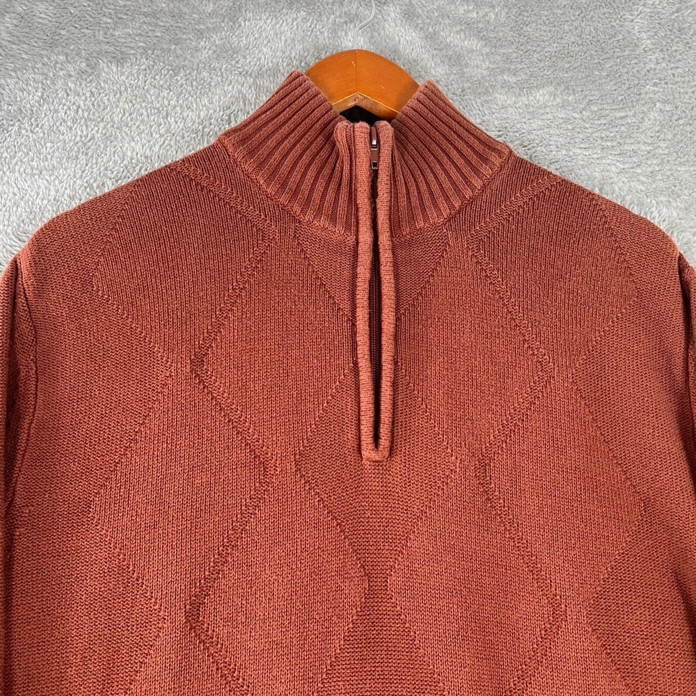 Pronto Uomo Sweater Mens Large Red 1/4 Zip Mock Neck Diamond‎ Argyle Knit Preppy